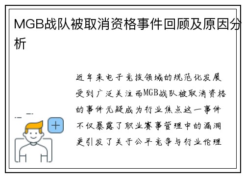 MGB战队被取消资格事件回顾及原因分析